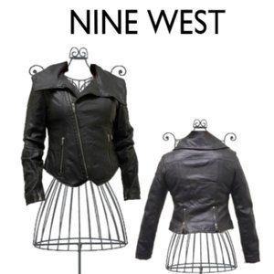 Nine West, Black Leather Biker Jacket